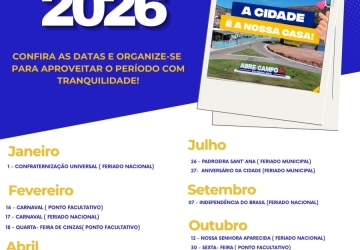 CALENDÁRIO MUNICIPAL FERIADOS E PONTOS FACULTATIVOS